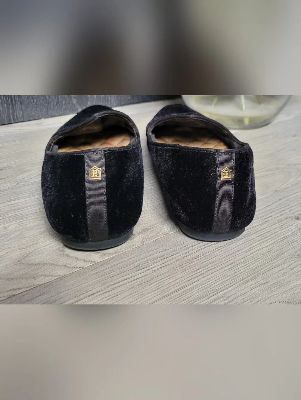 Birdies The Starling Black Velvet Smoking Loafer Slippers & Quilted Insole, US 9